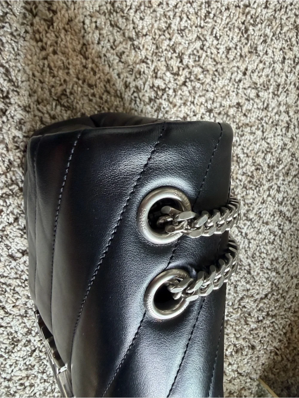 Saint Laurent Black Quilted Leather Shoulder Bag with Chain Strap